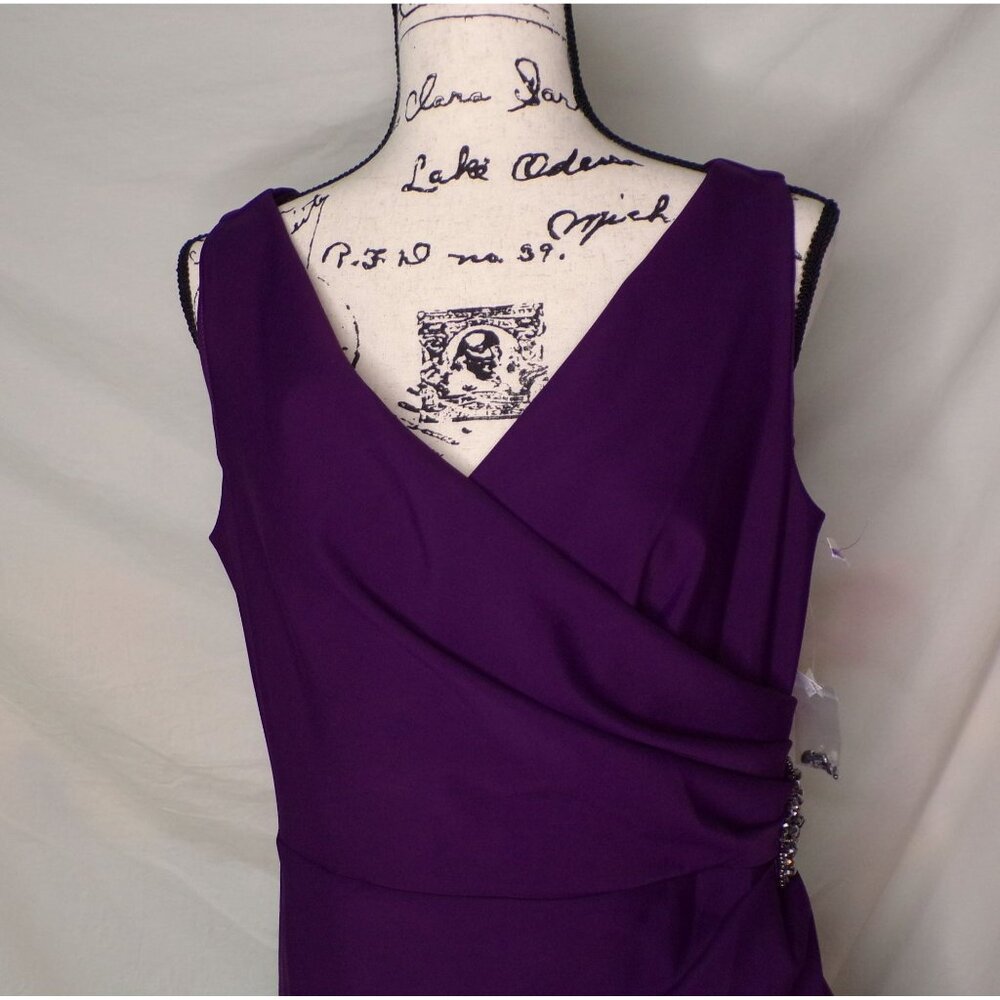 🆕ALEX EVENINGS Side Ruched Embellished Cocktail Dress Purple 14 - Picture 4 of 11